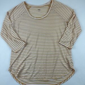 A New Approach Tshirt Womens Large Cream Gold Striped 3/4 Sleeve Round Neck